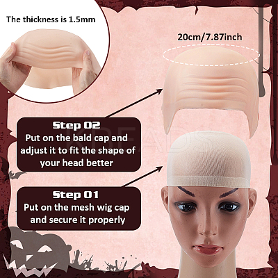 Latex Monk Cosplay Headgear Prop Adult Bald Cap for Halloween Party AJEW-WH0609-389-1