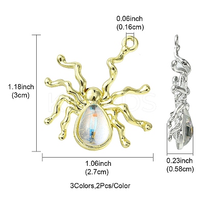 6Pcs 3 Colors Halloween Rack Plating Alloy Pendants PALLOY-FS0001-03-1