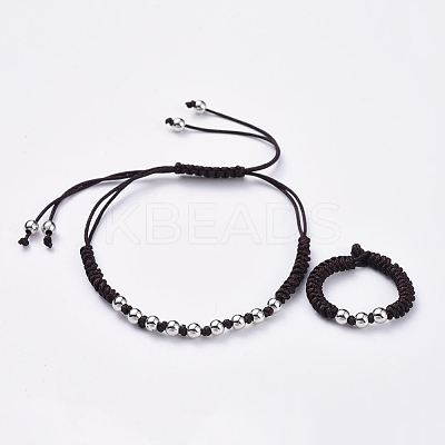 Adjustable Braided Bead Bracelets and Rings Jewelry Sets SJEW-JS01033-03-1
