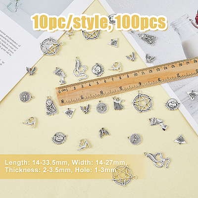 100Pcs 10 Style Tibetan Style Alloy Pendants TIBEP-DC0001-25-1
