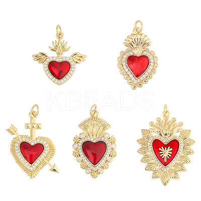 5Pcs 5 Styles Brass Enamel Pendants KK-CA0002-82-1