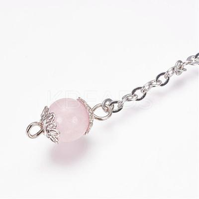 Rough Natural Rose Quartz Dowsing Pendulums PALLOY-JF00291-01-1