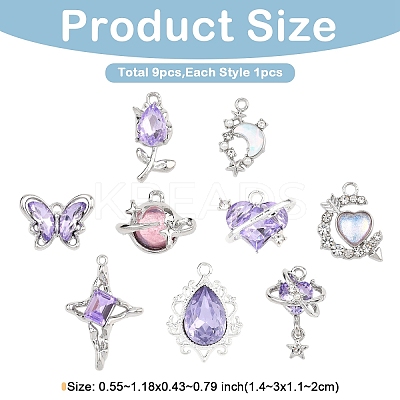 9Pcs 9 Styles Alloy Resin Pendants FIND-YW0012-23-1