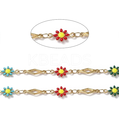 Ion Plating(IP) Golden 304 Stainless Steel Flower & Rhombus Link Chains CHS-D036-01G-01-1