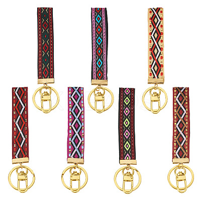 7Pcs Vintage Polyester Ribbon Keychain KEYC-TAC00047-1