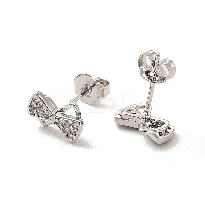 Clear Cubic Zirconia Bowknot Stud Earrings EJEW-F301-17-1