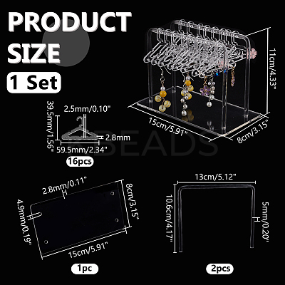 2-Row Coat Hanger Removable Acrylic Earring Displays EDIS-WH0041-02C-01-1