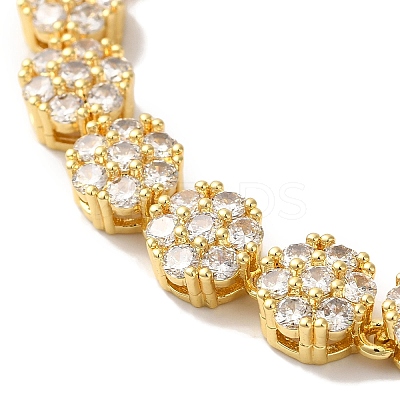 Rack Plating Brass Pave Cubic Zirconia Flower Link Chain Bracelets for Women BJEW-A018-03G-03-1