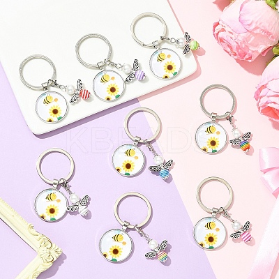 3Pcs Glass Pearl & Resin & Alloy Glass Keychains KEYC-YW00227-01-1