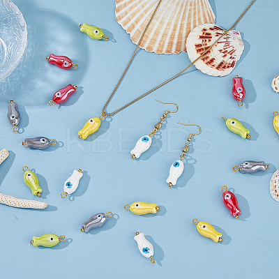 20Pcs 5 Colors Evil Eye Fish Shaped Glazed Porcelain Pendants PALLOY-HS00036-1