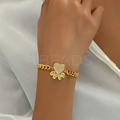 Brass Micro Pave Clear Cubic Zirconia Link Chain Bracelets for Women XU6175-4-1