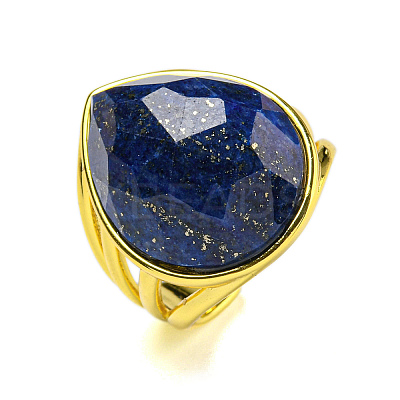 Teardrop Natural Gemstone Open Cuff Rings RJEW-C087-01G-1