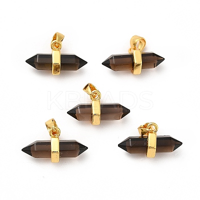 Natural Smoky Quartz Double Terminal Pointed Pendants G-P481-01G-06-1