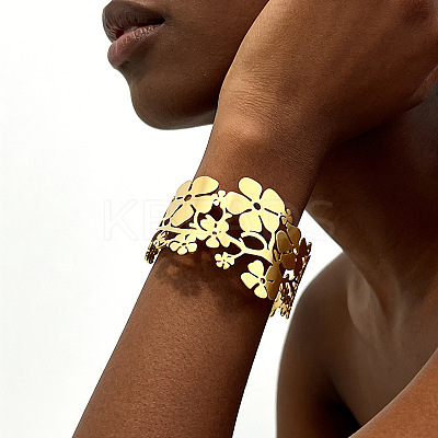 304 Stainless Steel Hollow Open Cuff Bangles WGEB5AC-01-1