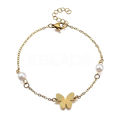 304 Stainless Steel Butterfly Link Bracelets BJEW-C098-01B-G-1