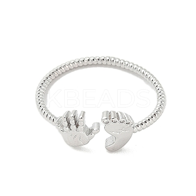 Footprint & Palm Brass Open Cuff Ring for Women LS-RJEW-A040-03P-1