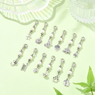 12Pcs 12 Style Alloy Pendant Decorations HJEW-JM02201-1