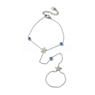Stainless Steel Royal Blue Enamel Evil Eye & Star Ring Bracelets for Women BJEW-G719-05P-1