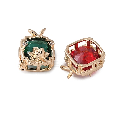 Brass Pave Glass Connector Charms KK-D355-04G-1