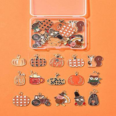 30Pcs 15 Styles Thanksgiving Day Golden Tone Alloy Enamel Pendants ENAM-FS0002-03-1