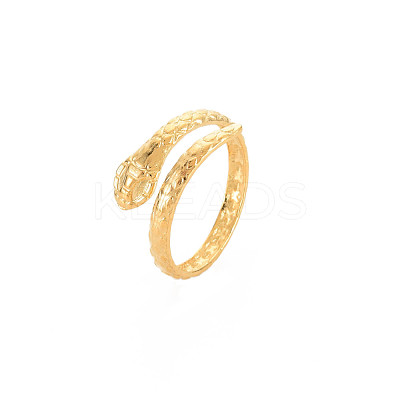 Ion Plating(IP) 304 Stainless Steel Snake Wrap Open Cuff Ring for Women RJEW-S405-218G-1