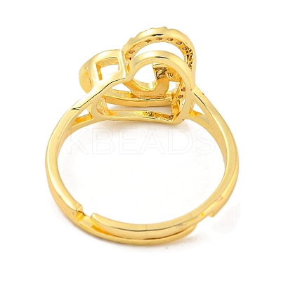 Heart with Letter Rack Plating Brass Micro Pave Cubic Zirconia Adjustable Rings for Women RJEW-I105-06G-U-1