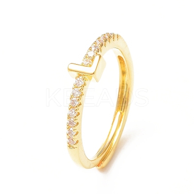 Clear Cubic Zirconia Initial Letter Adjustable Ring RJEW-C052-01G-L-1