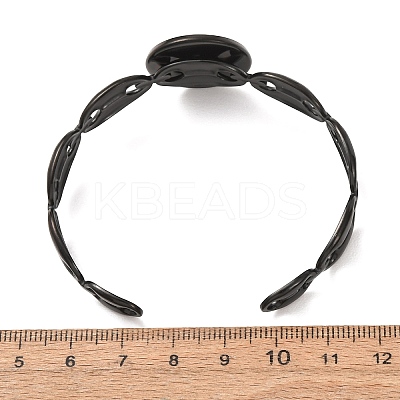 304 Stainless Steel Coffee Bean Chain Cuff Bracelet Blanks with Flat Round Bezel Settings SA-CBA4160-02C-EB-1