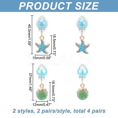 4 Pair 2 Style Imitation Shell Enamel Dangle Clip-on Earrings EJEW-AR0001-09B-1