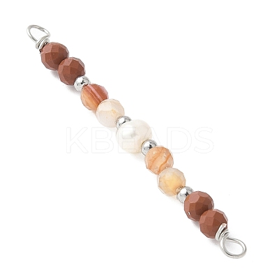 Faceted Round Natural Mixed Gemstone & Potato Natural Cultured Freshwater Pearl Beaded Connector Charms PALLOY-JF03532-1