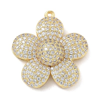 Rack Plating Brass Micro Pave Clear Cubic Zirconia Pendants KK-G515-63G-02-1