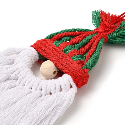 Christmas Handmade Woven Macrame Cotton Thread Santa Claus Pendant Decorations HJEW-JM02455-04-1