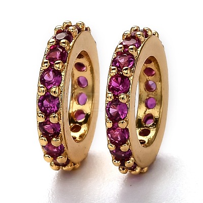 Brass Micro Pave Cubic Zirconia Rondelle European Beads KK-B028-18G-1