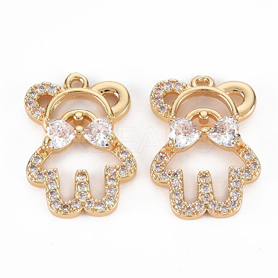 Rack Plating Brass Micro Pave Clear Cubic Zirconia Pendants KK-T060-09-RS-1