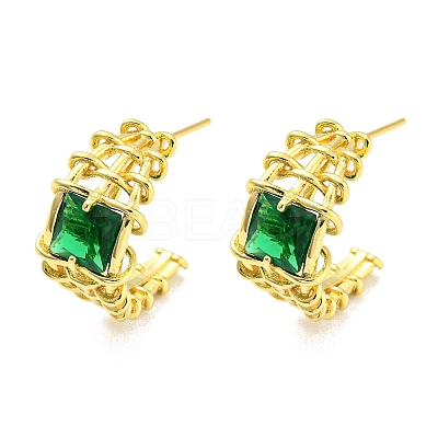 Glass Square Stud Earrings EJEW-A028-60G-1