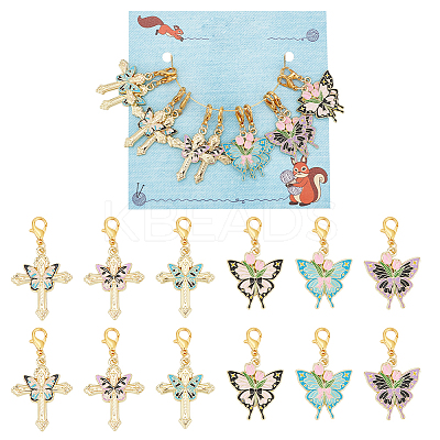 Butterfly & Rose & Cross Pendant Stitch Markers HJEW-AB00506-1