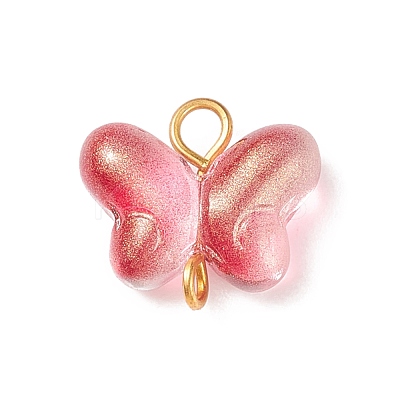 Butterfly Glass Golden Tone Iron Connector Charms PALLOY-JF01733-1