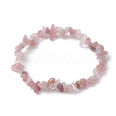 Natural Rose Quartz Chips Beaded Stretch Bracelets for Women BJEW-JB10046-15-1