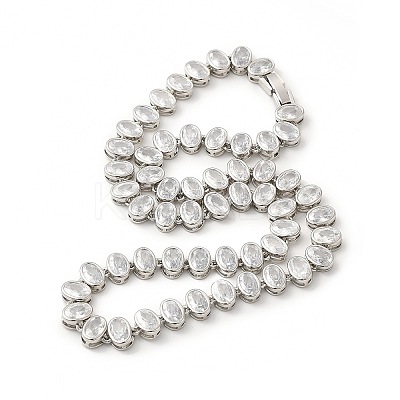 Clear Cubic Zirconia Oval Link Chain Necklace NJEW-E074-02P-1