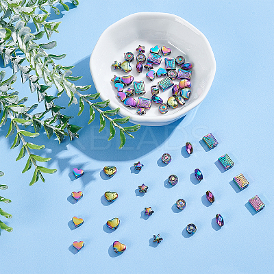 60Pcs 6 Style Rack Plating Rainbow Color Alloy Beads FIND-BC0002-74-1