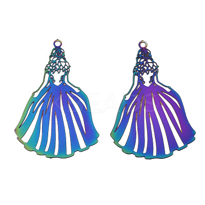 Ion Plating(IP) 201 Stainless Steel Filigree Pendants STAS-S118-004-1