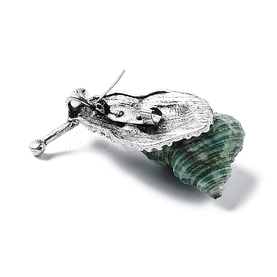 Snail Green Natural Conch Shell Fossil Brooch Pin JEWB-A020-02AS-02-1