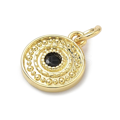 Brass Micro Pave Cubic Zirconia Flat Round Charms KK-C156-24G-1