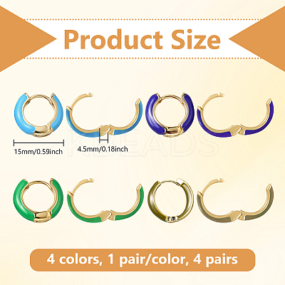 4 Pairs 4 Colors Alloy Enamel Huggie Hoop Earrings for Women EJEW-HY0001-23A-1