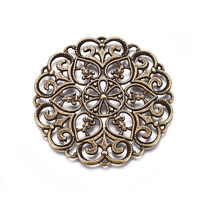Tibetan Style Filigree Alloy Big Pendants TIBEP-M001-37AB-1