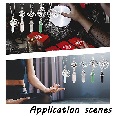 5Pcs 5 Style Glass Imitation Gemstone Bullet Pendant Necklaces Set NJEW-GA0001-04-1