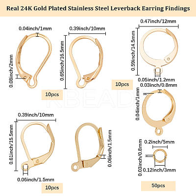 30Pcs 3 Styles 304 Stainless Steel Leverback Earring Findings STAS-BBC0009-24-1