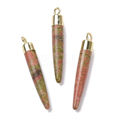 Natural Unakite Brass Pointed Pendants G-B025-02LG-12-1