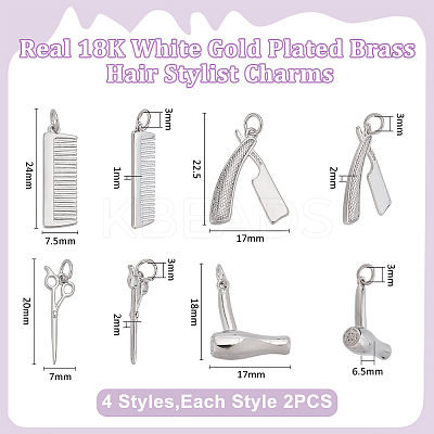 8Pcs 4 Styles Haircut Theme Brass Pendants KK-ME0001-46-1