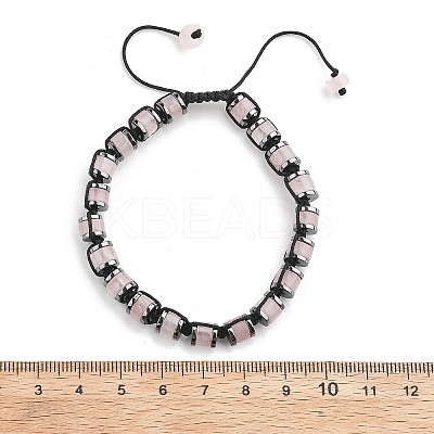 Adjustable Natural Rose Quartz and Non-magnetic Synthetic Hematite Braided Bead Bracelets BJEW-Z090-01B-1